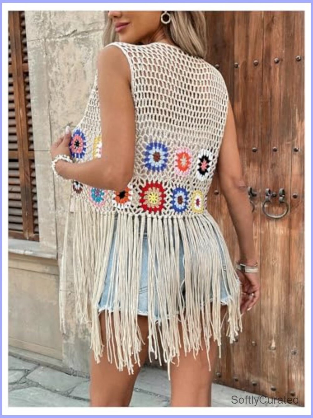 Fringe Vest Embroidered Crochet Tassel Cardigan Cowboy Western Hippie Top - Picture 2 of 5